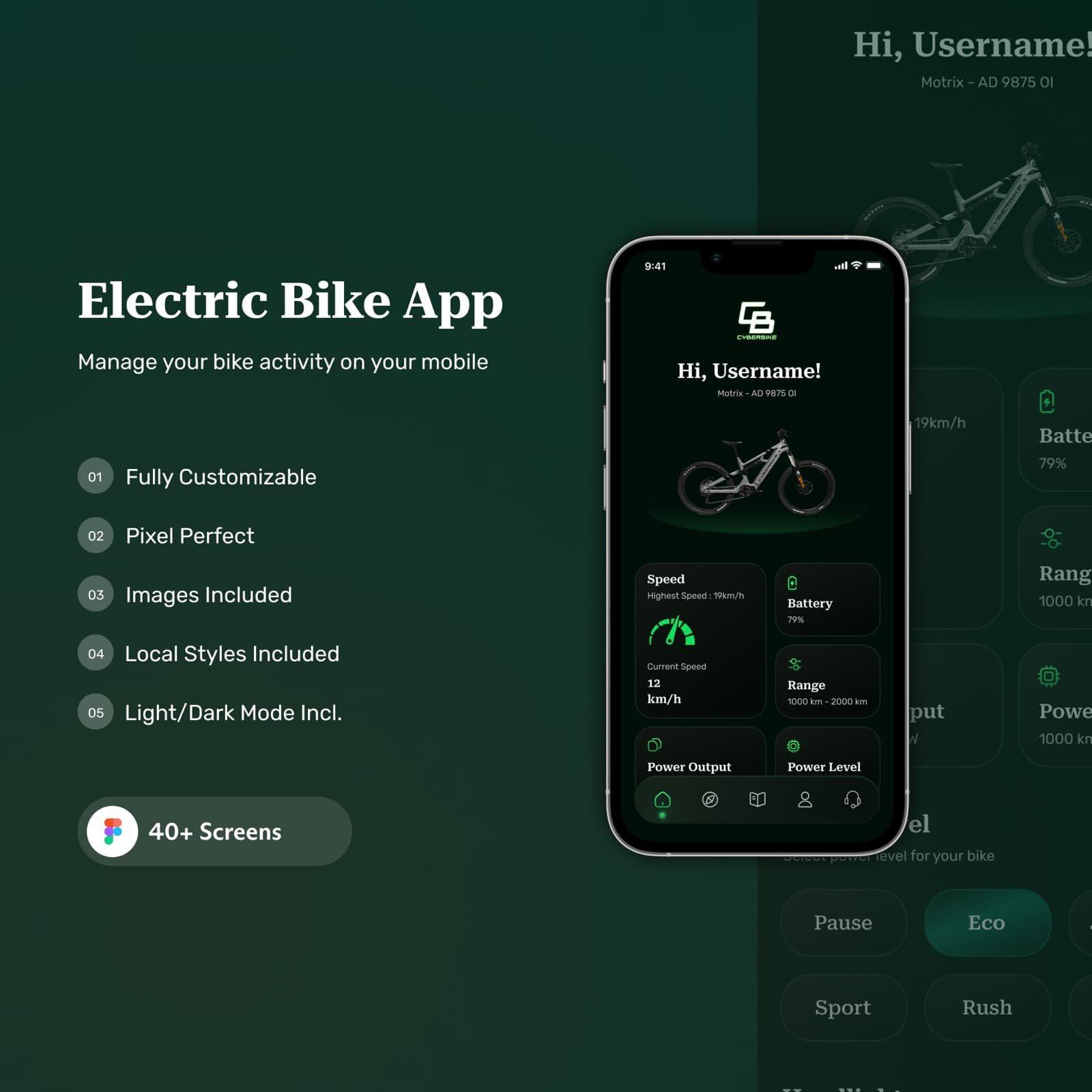 CyberBike — Connected Smart E-Bike IoT Companion & Mobile App design showcase